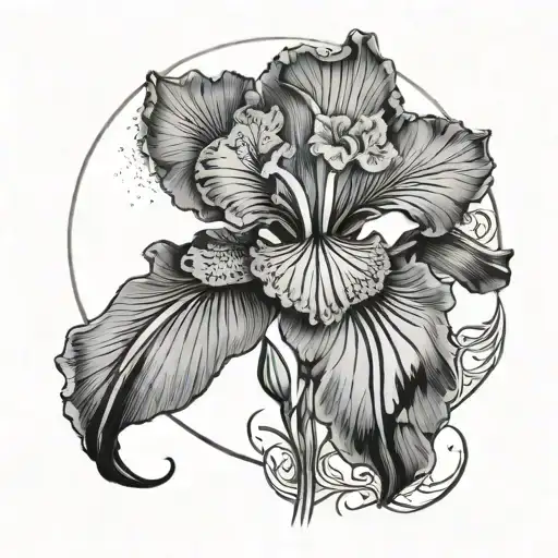 An Iris Flower Blooming Under A Full Moon With Elvish Script Intertwined