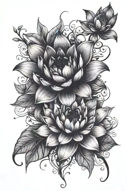 Lotus Lilie And Dahlia In Dark Violet An Black Grey