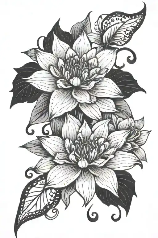 Black Lilie With Black Dahlia And Black Lotus Flower