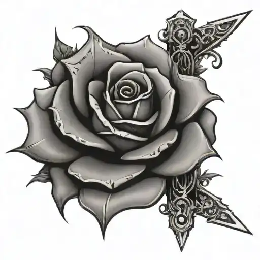 Long Sword With Rose Vines And Thorns Around The Blade