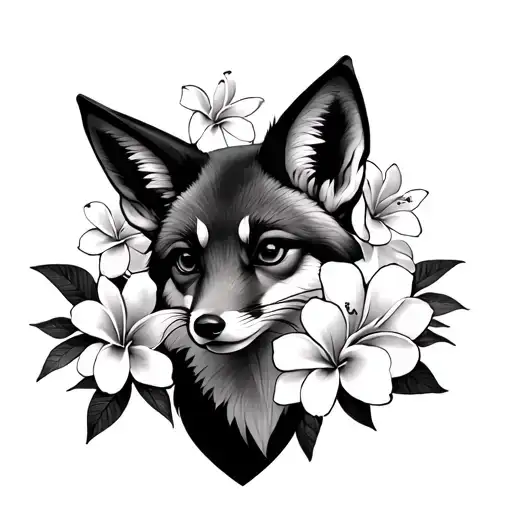 Feminin Fox Surrounded By Plumerias