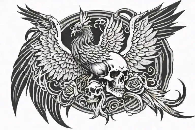 Phoenix And Skull Surrounded