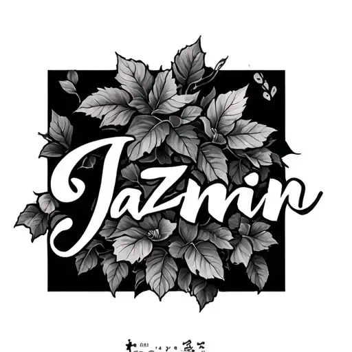 Medium Sized Vines Tattoo With The Name Jazmin In Japanese Cursive Format