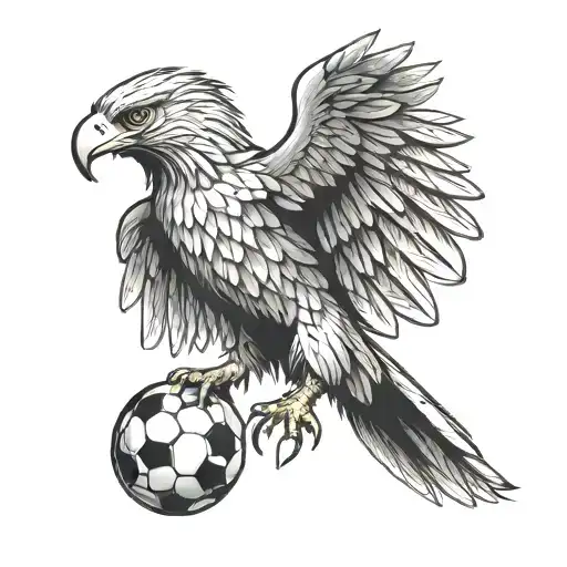 A Soccer Inspired Tattoo Featuring A Bold Eagle In A Black-grey Style