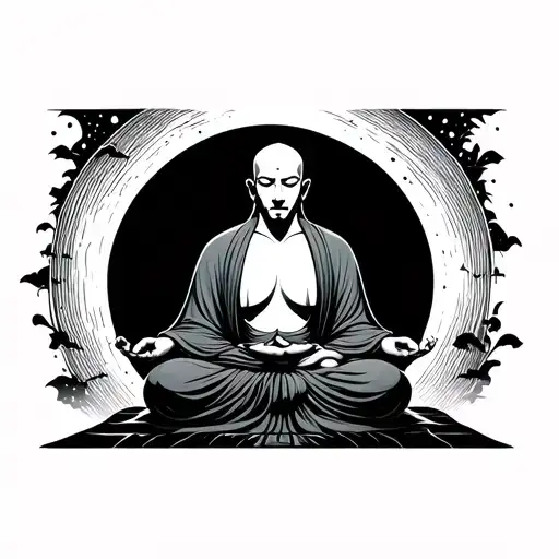 Meditate The Monk In Front Of The Moon