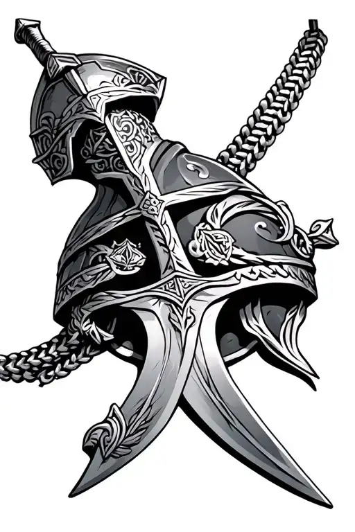 Cross Necklace Sword Sheid Helmet Adorned With Symbols