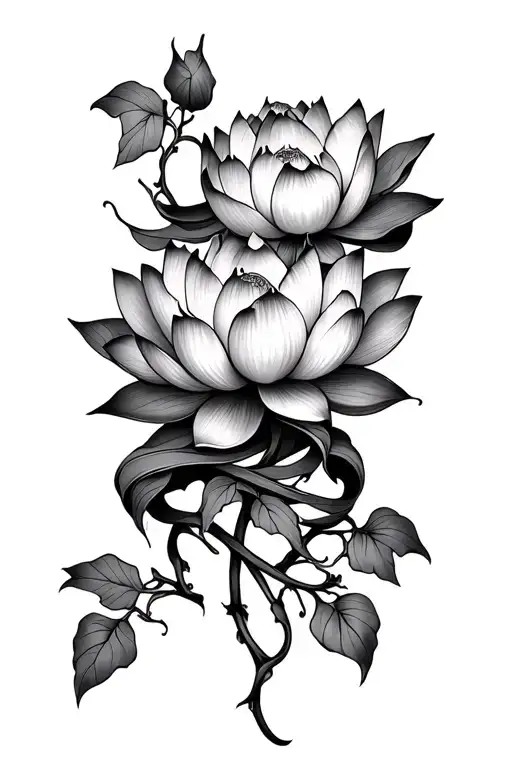 A Lotus Flower Between Vines Wrapped