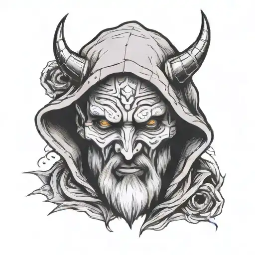 Oden Hooded With A Scar Over One Eye Surrounded