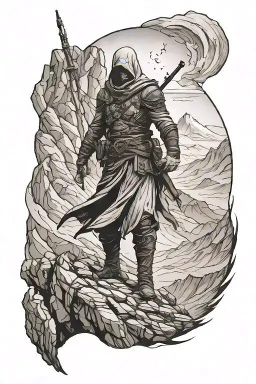 Assassin Standing Below Mountain