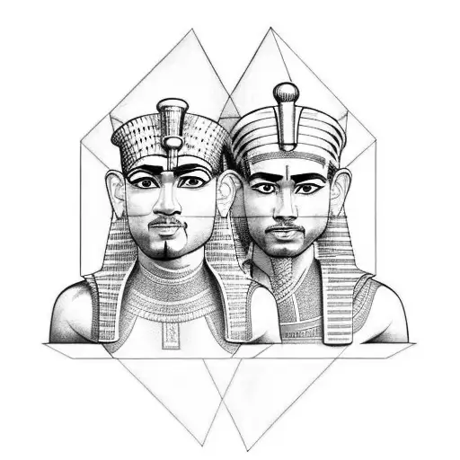 The Egyptian Gods Ptah And Toth Looking At Each Other In Front Of A Pyramid