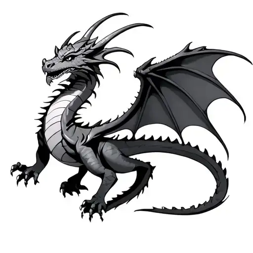 A Dragon With A Long Tail And Big Wings On The Side In The Air
