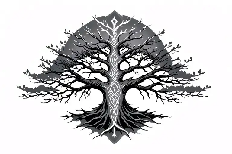 Norse Tree Feminine Tattoo Design