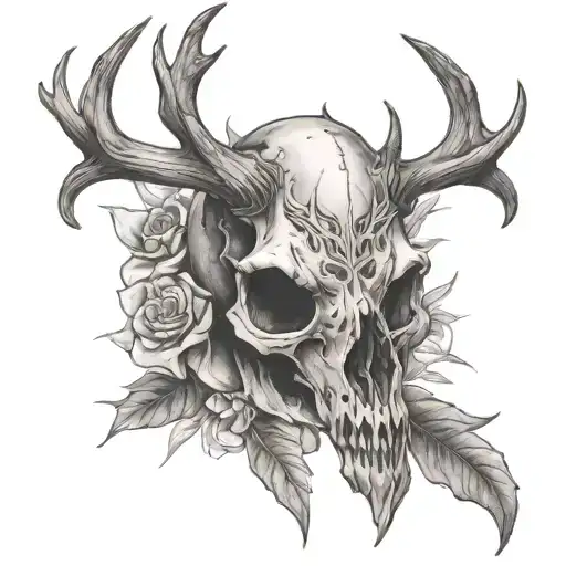 Deer Skull With Moth Resting