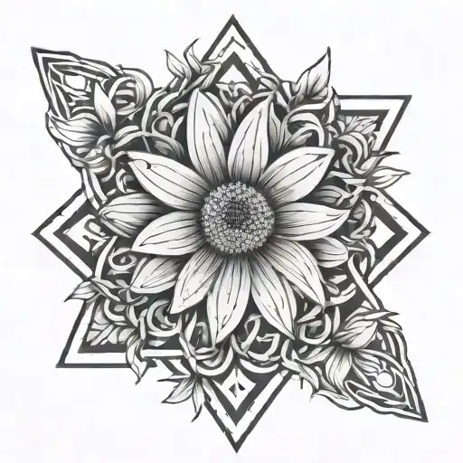 Daisy Intertwined In An Outline Intertwined Triangle