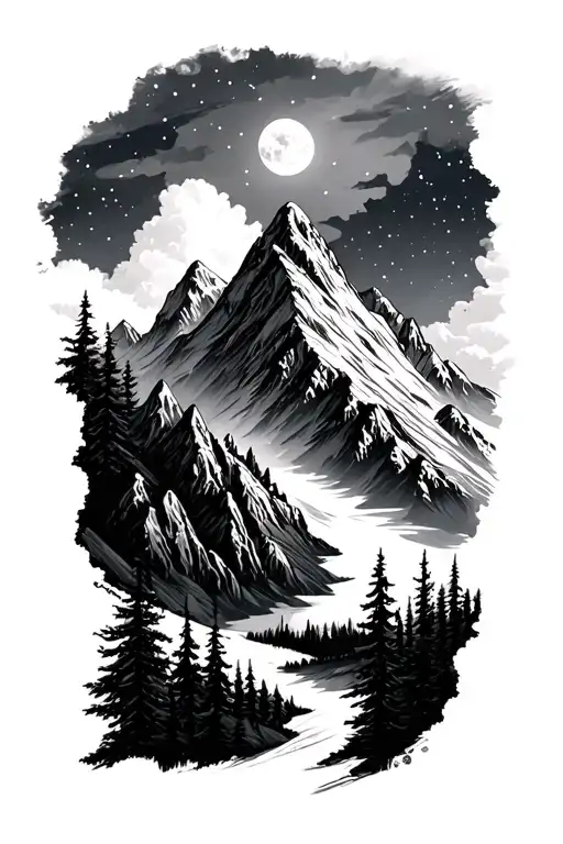 Mountain Scene In Triangle At Night Time