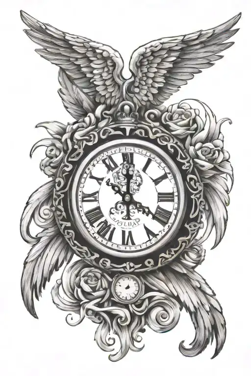 Angel Wings On A Clock With Rainbow