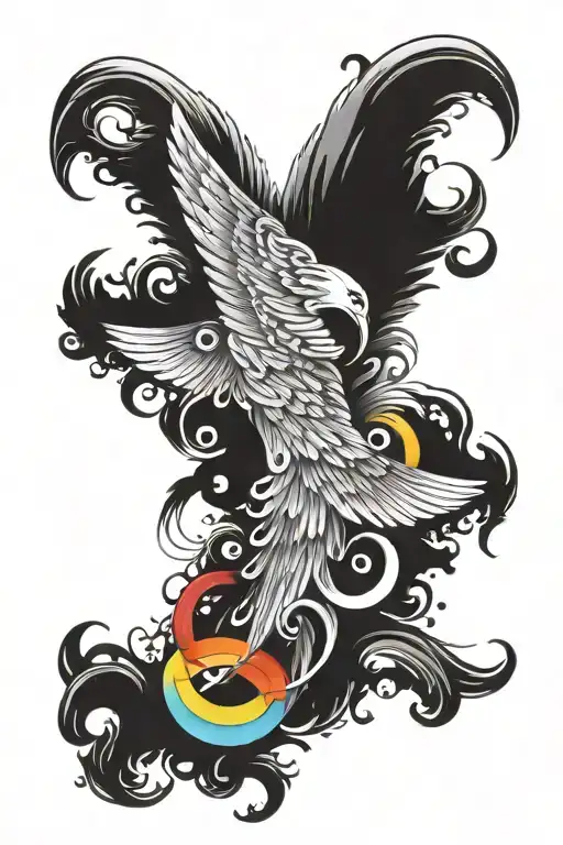 Angel Wings With Rainbow And Date
