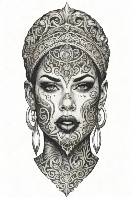 Sexy Woman With Some Face Tattoos And Fingers On Her Lips