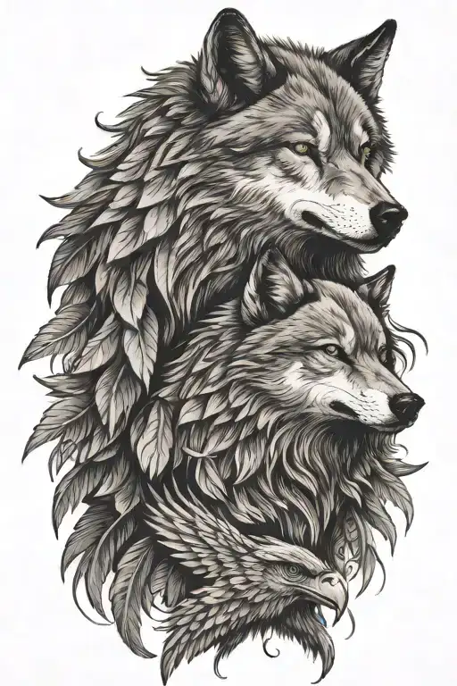 Wolf With Eagle