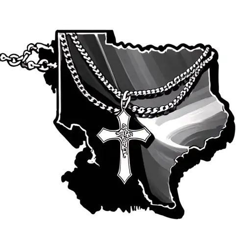 State Of Texas With Cross Necklace Draped Over