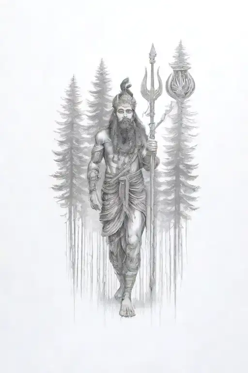 Forest With Electric Waves Shiv Ji Indian Diety Carrying His Mace