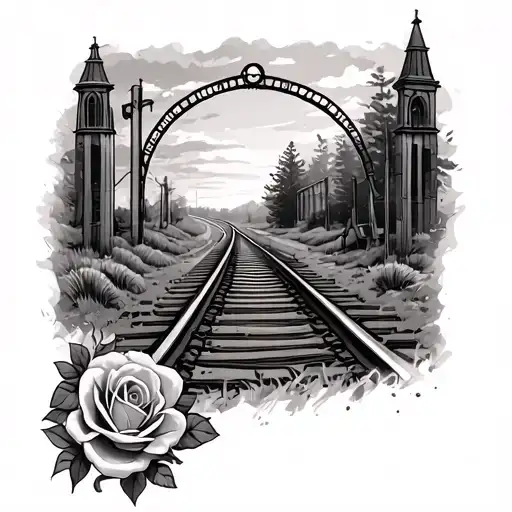 Railroad Track With Rose And Gothic Background
