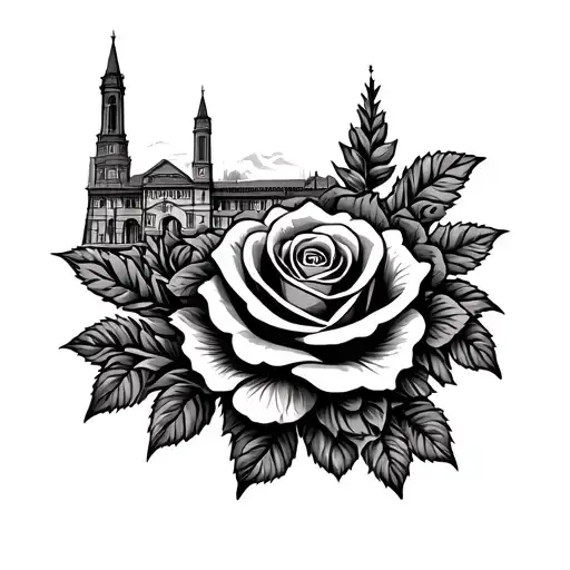 Railroad Track With Rose And Architecture Pattern Incorporating Elements