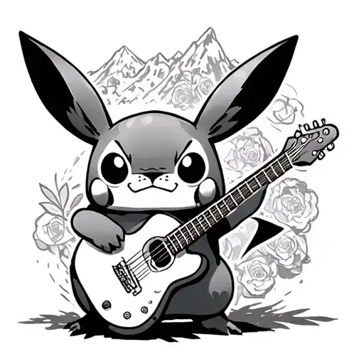 Makes A Mixture Of One Piece Pikatchu Mountain Nepal And Guitar Please With Stitch