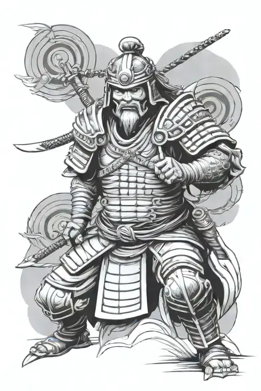 Temple And Samurai Warrior Wielding