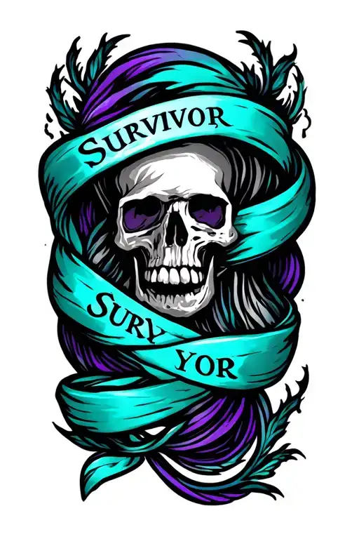 Teal And Purple Ribbion With Word Survivor