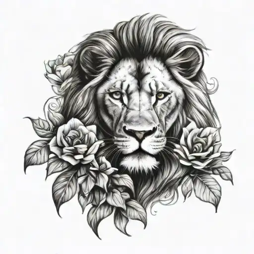 Lion Hiding Behind Flowers