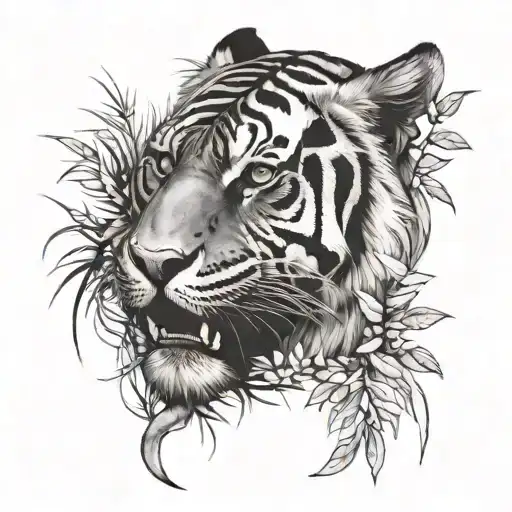 Tiger Hiding Behind Bush