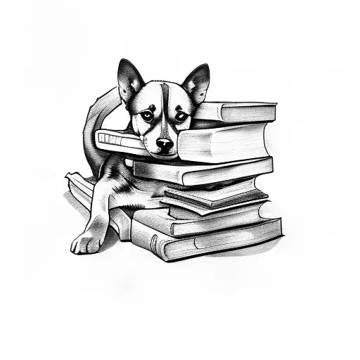 A Stack Of Books With A Dog Curled Up On Top