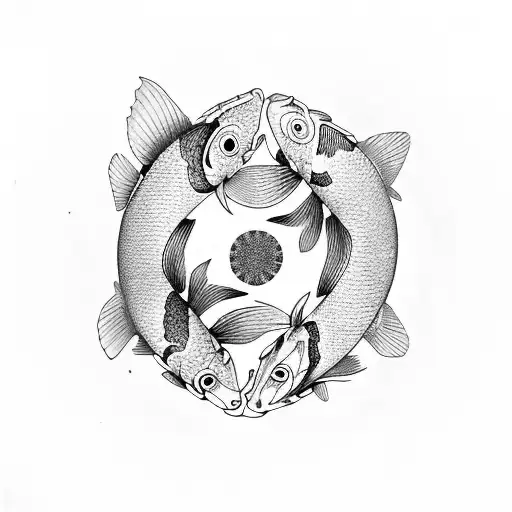 Koi Fish And Clown Fish In A Yin Yang Layout