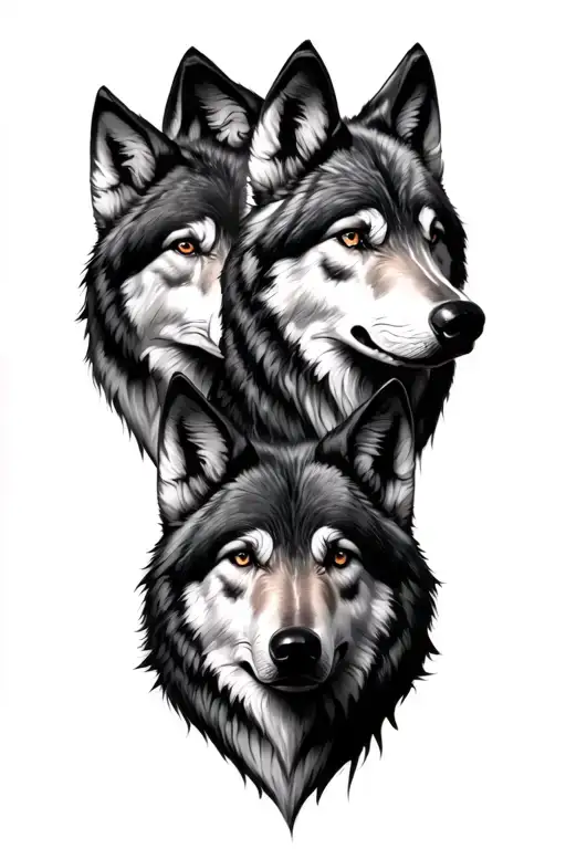 Six Wolf Heads Facing Forward