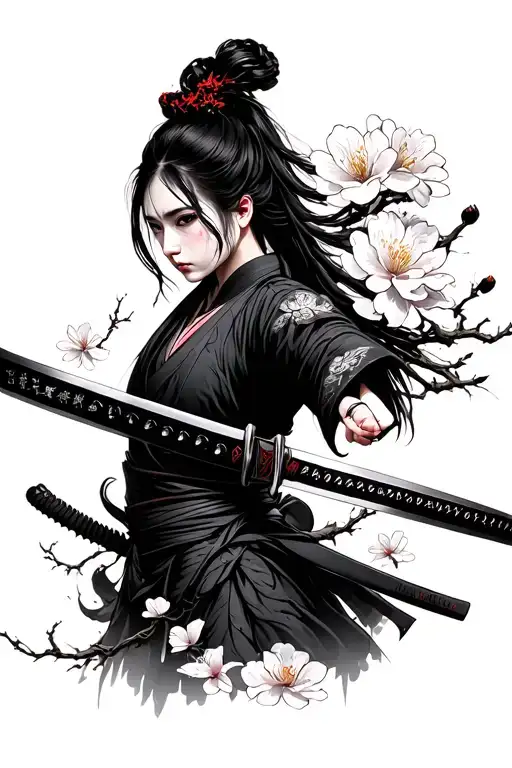 Katana With Sakura Around