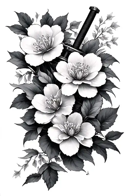 Katana Con Sakura Flowers