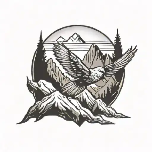 Mountain With A Flying Bird Emerging From It