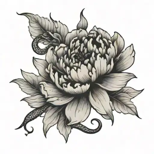 Peony And Lily Flower With Small Snake