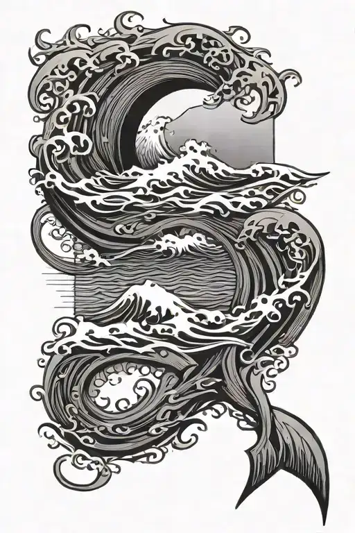 Write Ocean In Grec In Vertical With A Wave In The Middle Of The Word