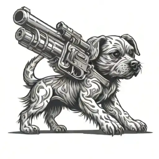Dog With Gun In His Hand