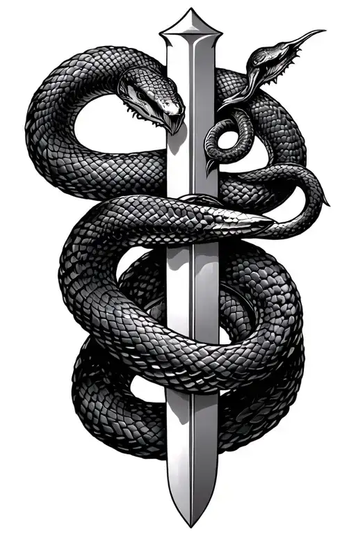 Snake Wrapped Around Sword Greek Theme