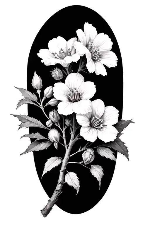 Various Flowers Including A Larkspur Over Lapping On A Branch