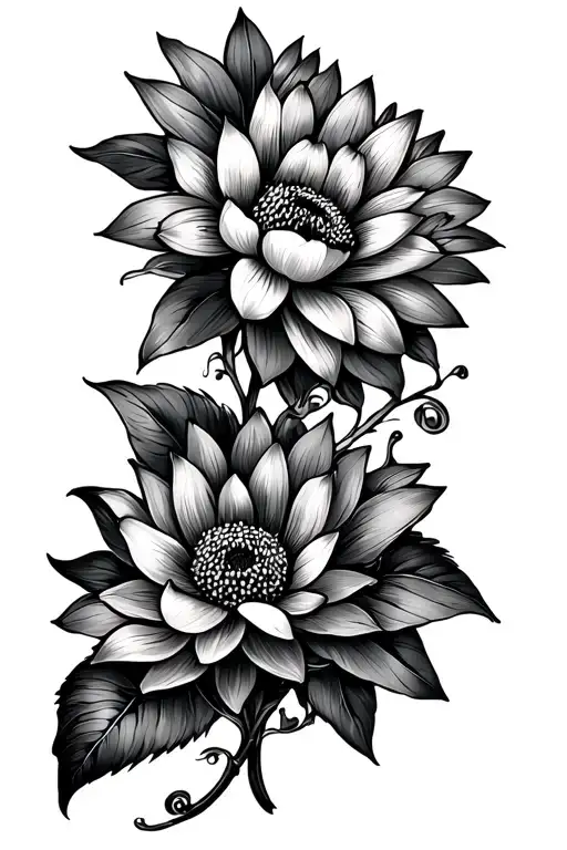Lotus Flower Leading Down To A Tiger Lily And Sunflower And Lady Slipper Flower In A Line On Spine