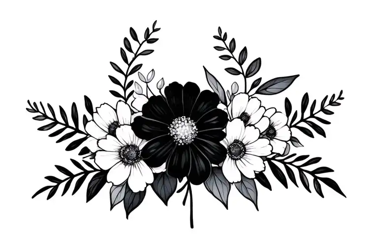 Fine Line Cursive No Rain No Flowers With Small Flower Bouquet