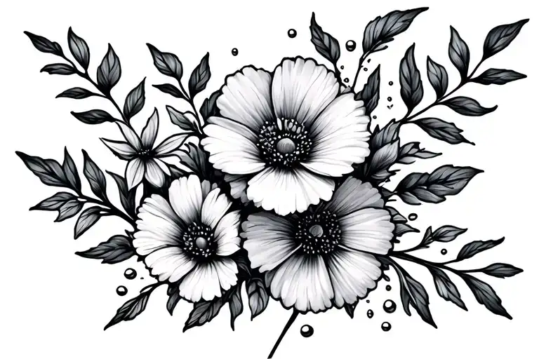 Fine Line Cursive No Rain No Flowers Leading Into A Small Flower Bouquet