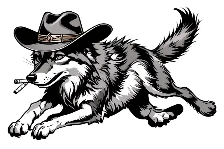 Running Coyote In A Cowboy Hat With A Cigarette