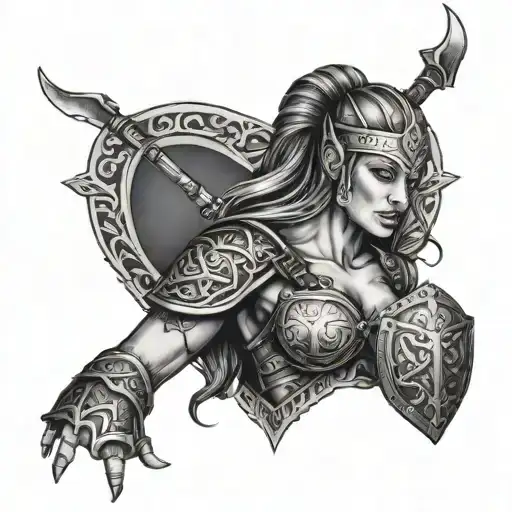 Heart Underboobs Tattoo Woman Viking Warrior