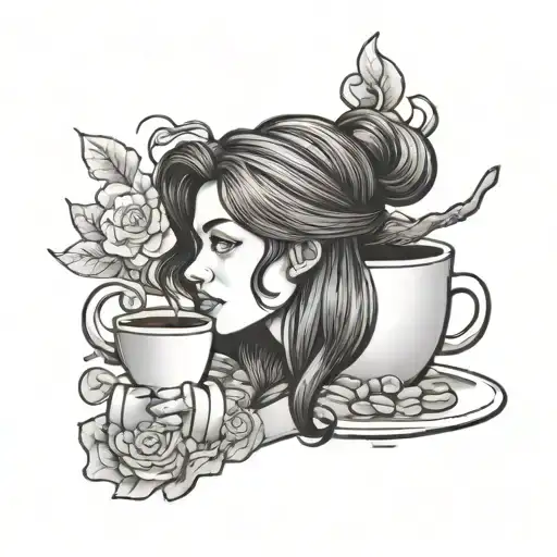 Coffee Hiker In Cup Woman Black Hair
