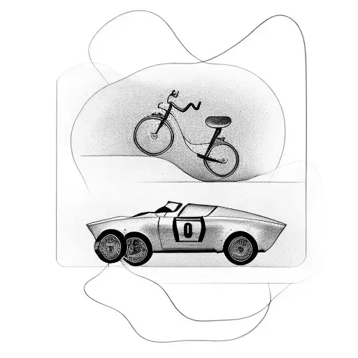 A Minimalist And Abstract Representation Of A Bike And Car Racing Side By Side